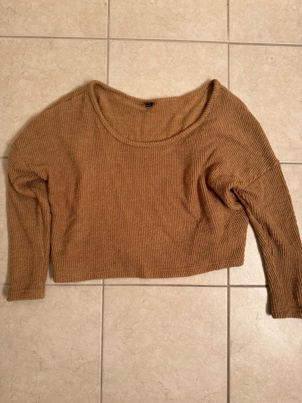 Windsor Cropped Ribbed Sweater in Camel Brown